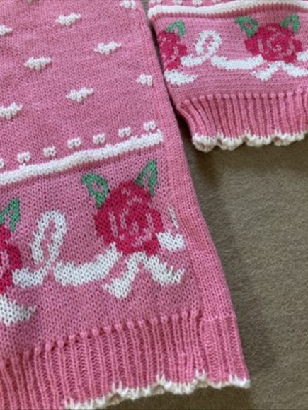 Barbie For Girls Vtg Sweater 90s pink Heart rosette Sz 10/14 Mint Floral Love - Picture 3 of 8